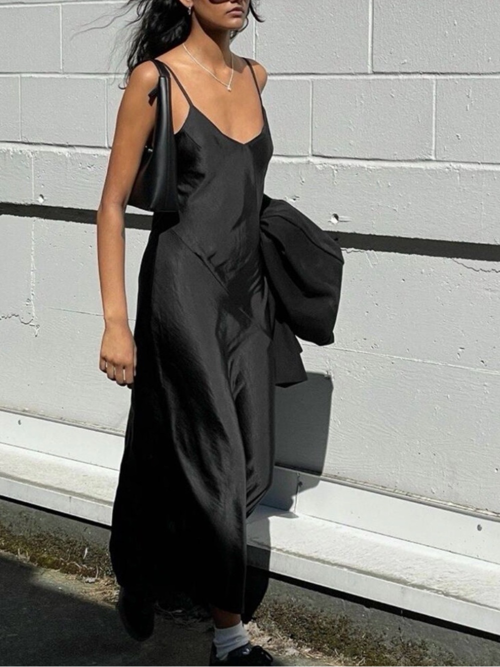 Midi Satin Slip Dress OAK+FORT
Size S Black V-Neckline